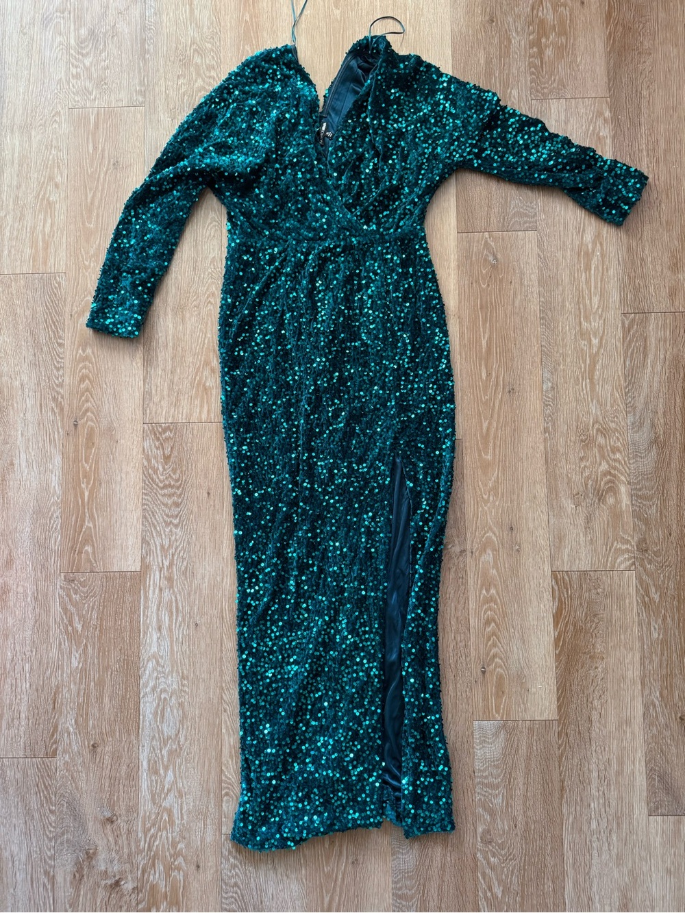 Fashion Nova Green Sequin Long Sleeve Evening Dress